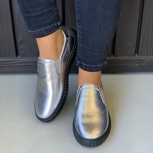 Metallic Chunky Creeper Sole Slip On Sneakers - Picture 5 of 7